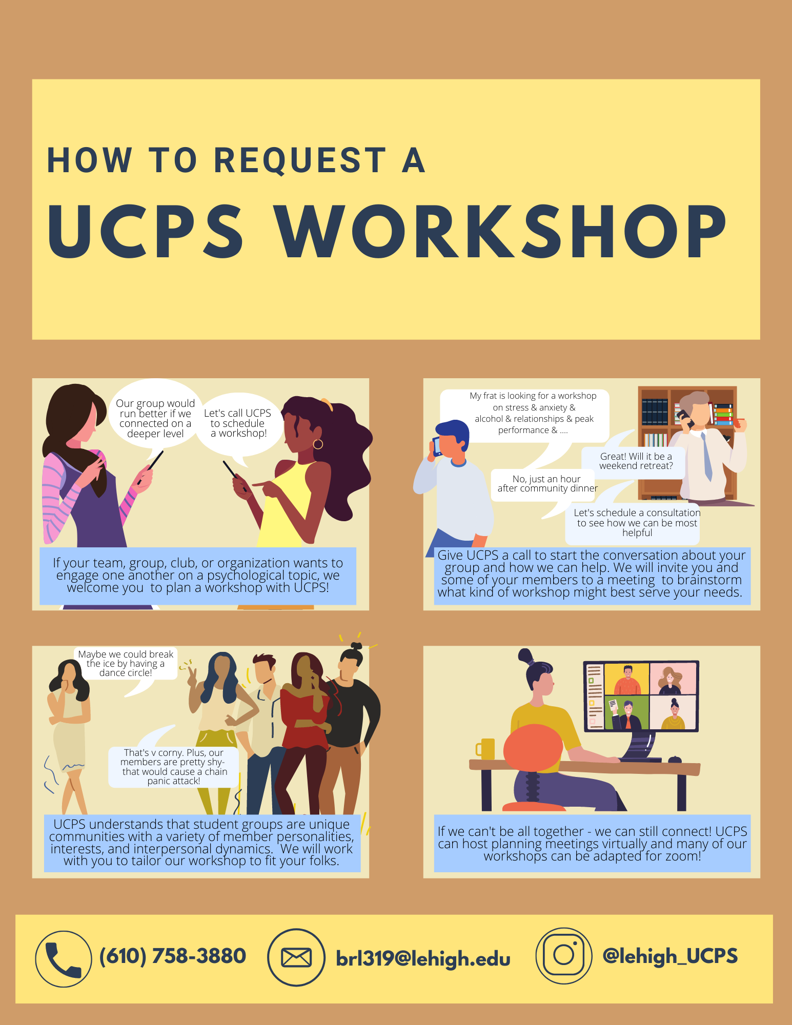 Graphic explaining how to schedule a UCPS workshop.