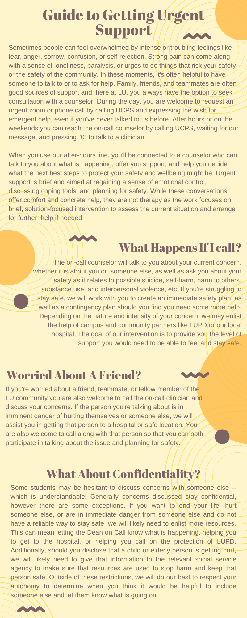 Graphic about what to expect from the on call counselor.