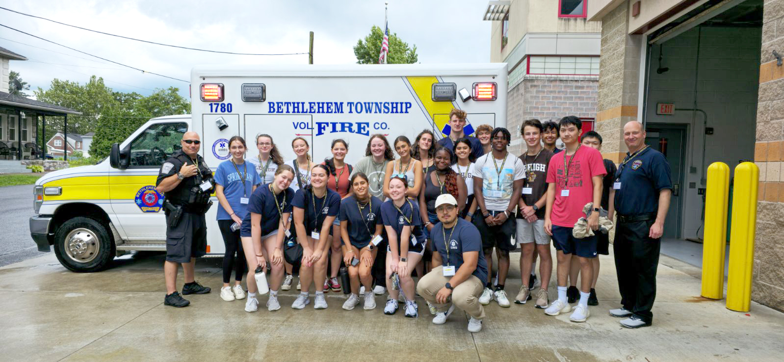 LehighMED students in front of ambulance at Bethlehem Fire Co.
