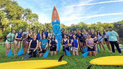 Lehigh Women Engineers group photo at paddle boarding