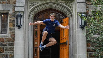 student jumping