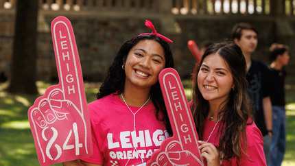 Orientation Leaders with foam fingers at Orientation Kick-Off