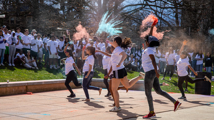 students during Holi celebration