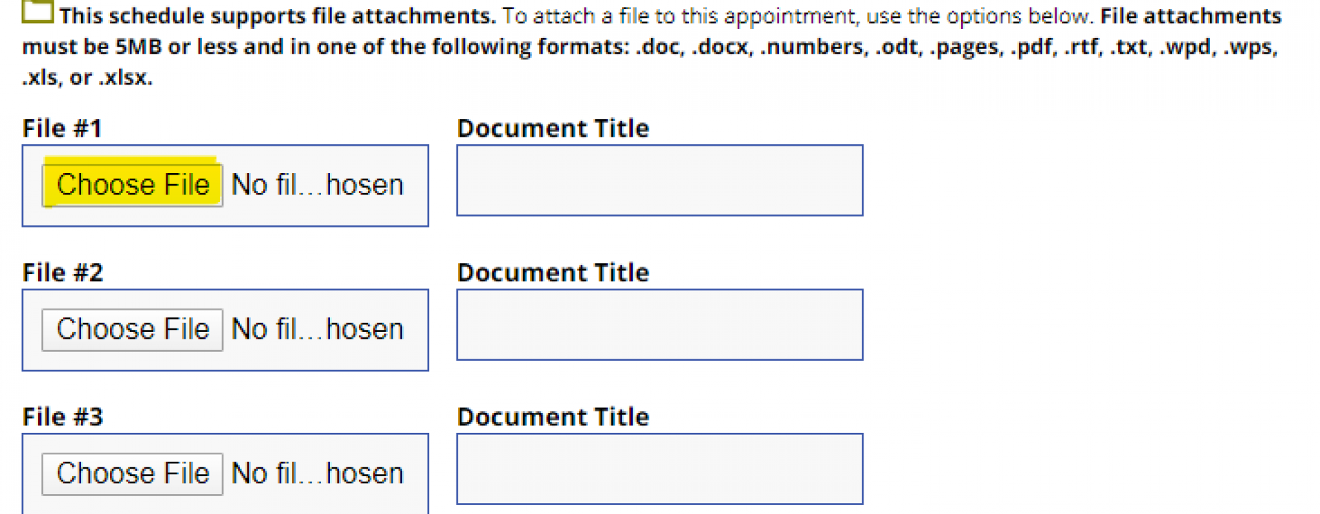 An image of where to upload files in the OWL appointment form.