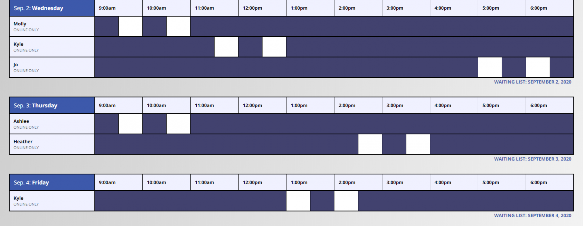 An image of the Online Writing Conference's Schedule in WCOnline.